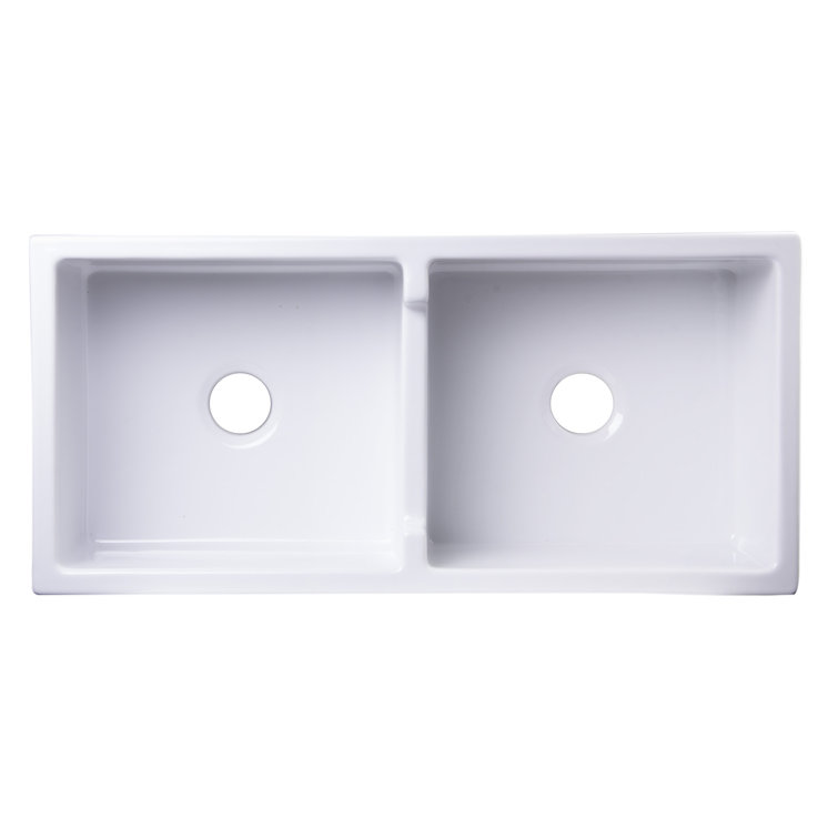 39.5'' White Fireclay Double Bowl Farmhouse Kitchen Sink