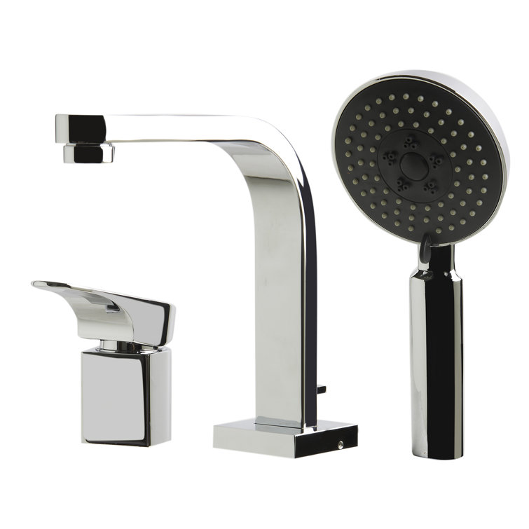 Polished Chrome Brass Deck Mounted Tub Filler with Handheld Shower