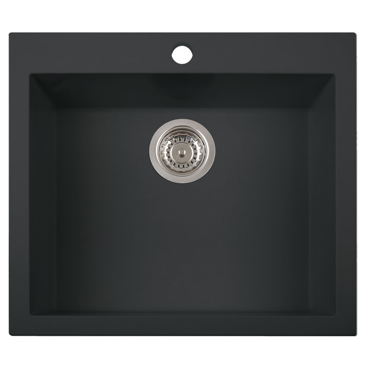 24'' Black Granite Single Bowl Drop-In Kitchen Sink
