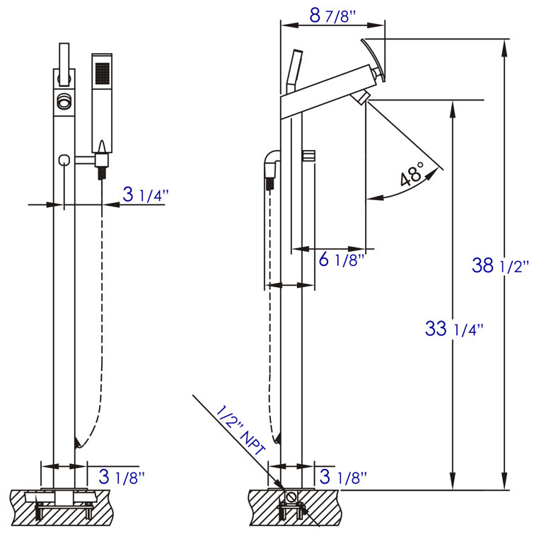 Polished Chrome Freestanding Tub Filler with Handheld Shower