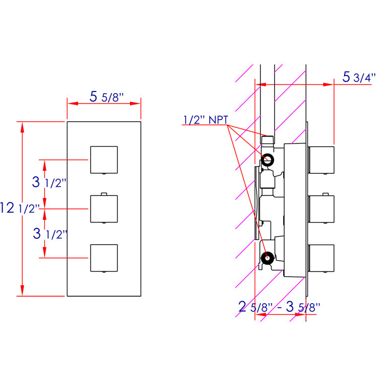 Polished Chrome Wall-Mounted Thermostatic Valve Shower Mixer