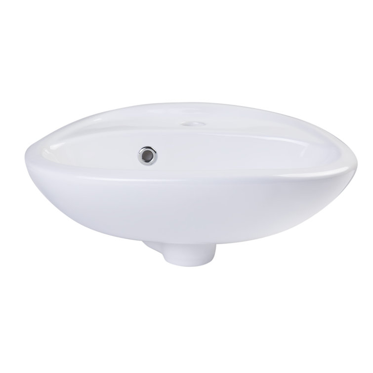 Compact White Ceramic Wall-Mount Bathroom Sink with Overflow