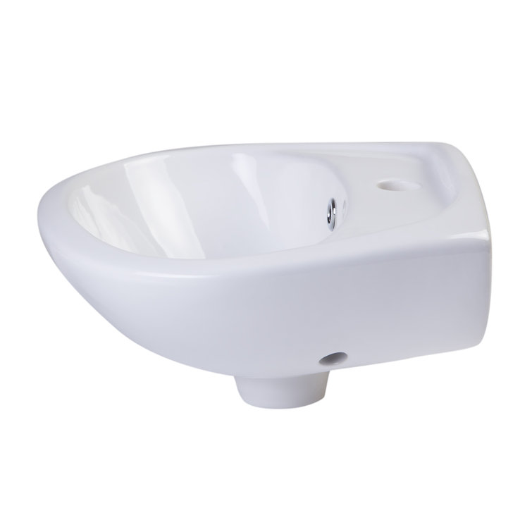 Compact White Ceramic Wall-Mount Bathroom Sink with Overflow