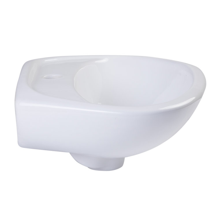 Compact White Ceramic Wall-Mount Bathroom Sink with Overflow