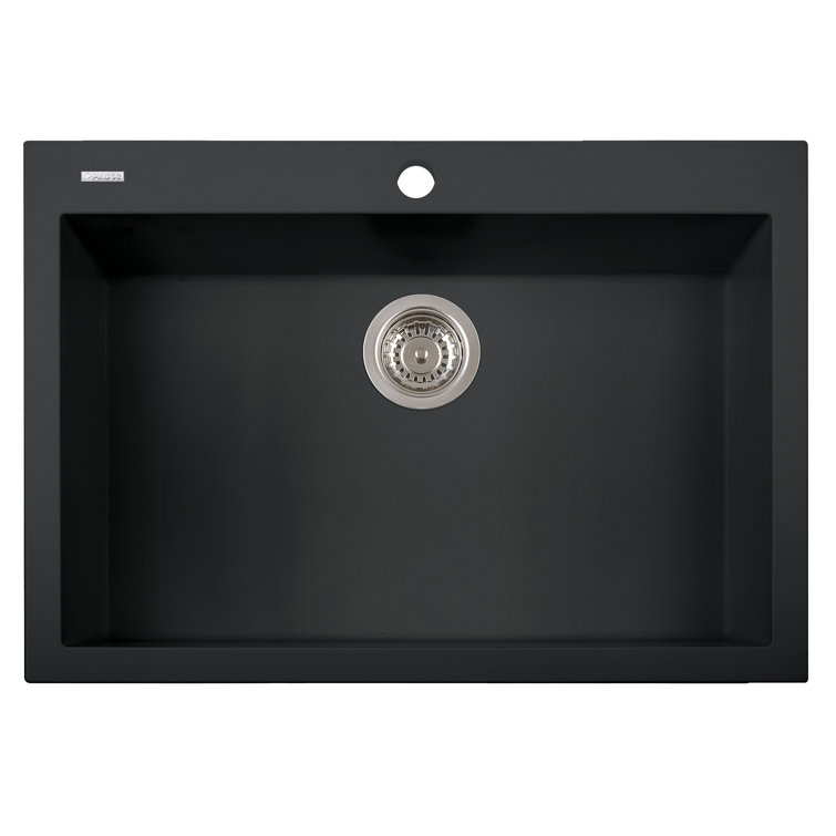30'' Black Granite Single Bowl Drop-In Kitchen Sink