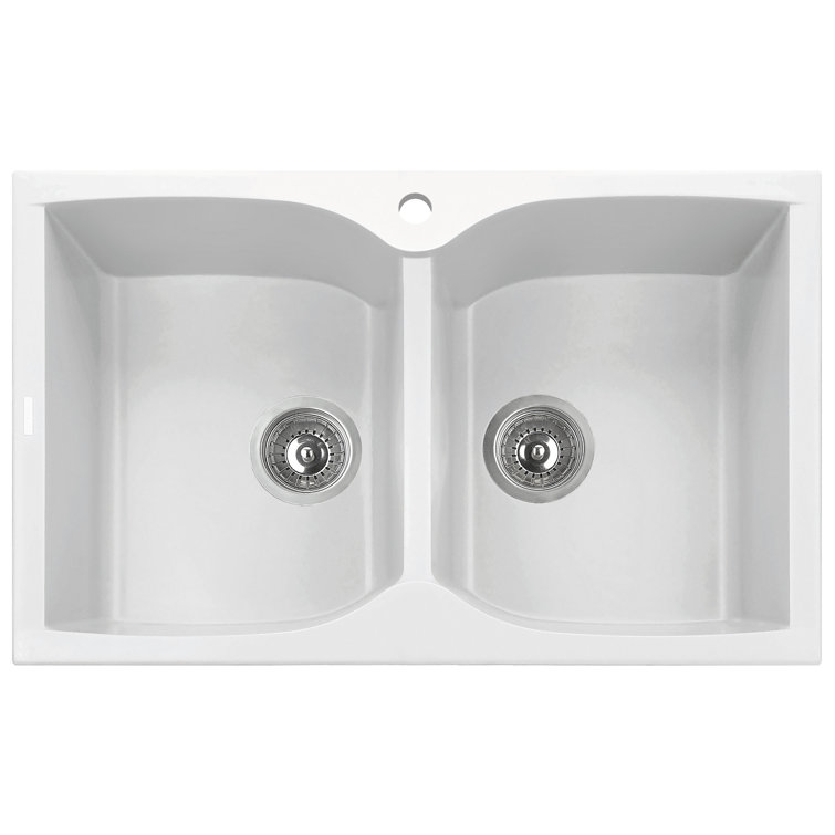 31.13'' White Granite Double Bowl Drop-In Kitchen Sink