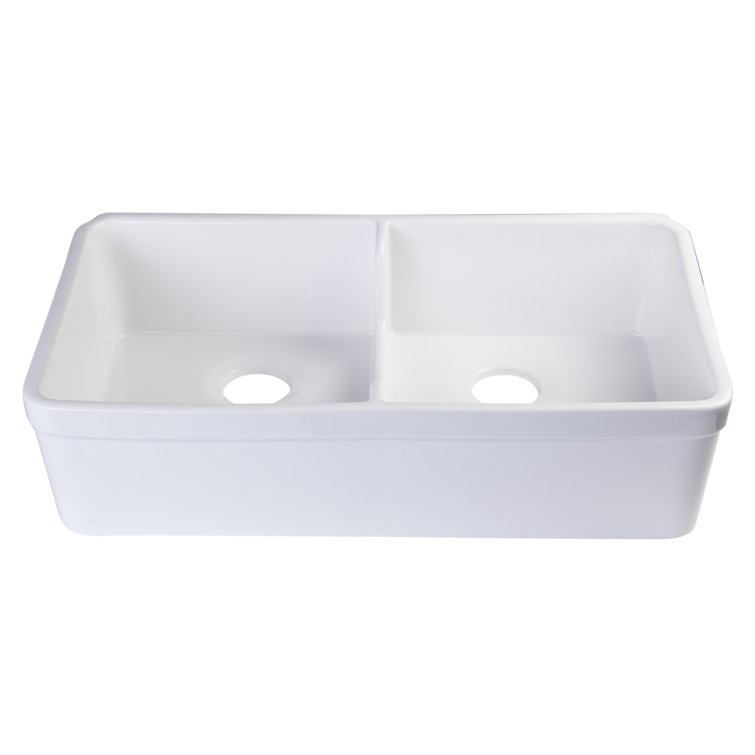 32'' White Fireclay Double Bowl Farmhouse Sink