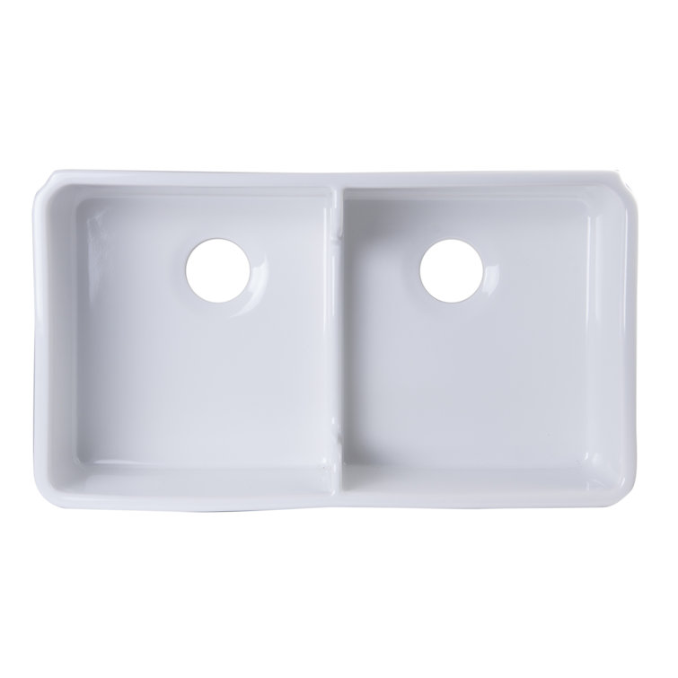 32'' White Fireclay Double Bowl Farmhouse Sink