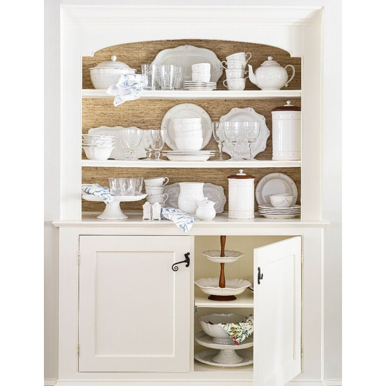 Bohemian Ash Wood & Ceramic Tiered Serving Stand - Whitewash