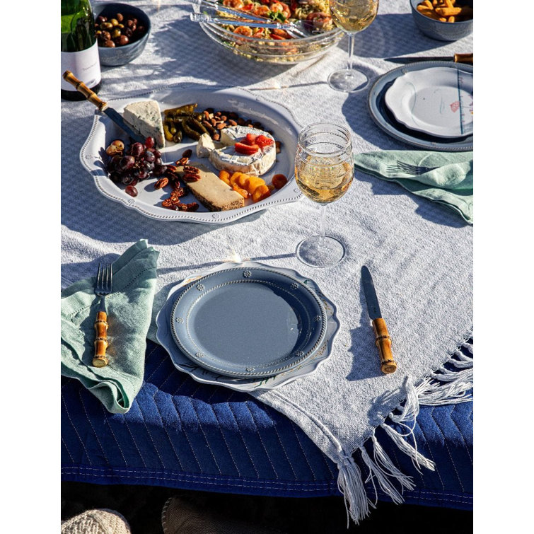Chambray Blue Embossed Melamine Salad Plate with Cottagecore Design