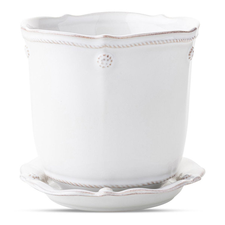 Whitewash Ceramic 7" Planter with Saucer