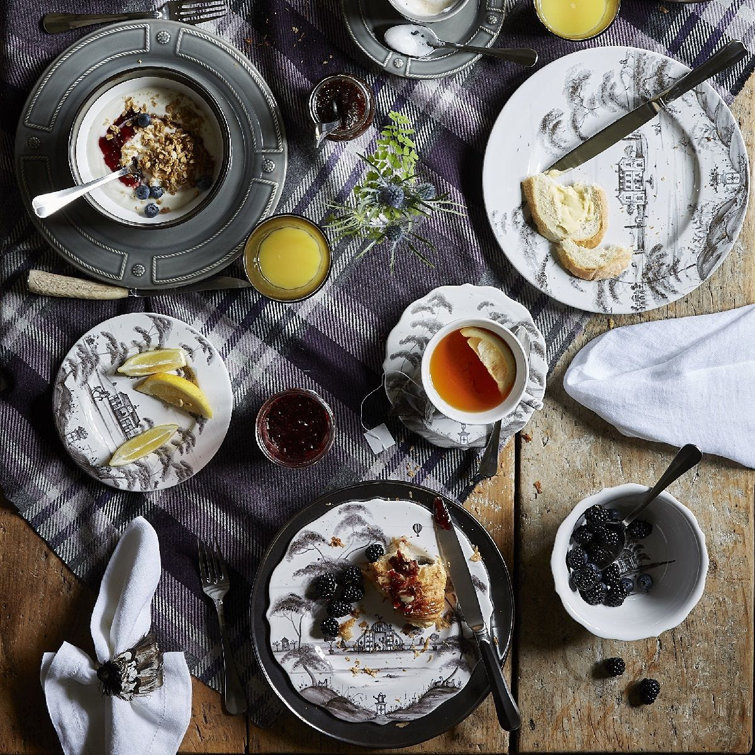 Flint Gray and White Ceramic Dinner Plate with Hand-Painted Design