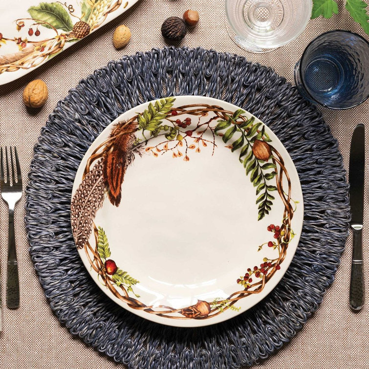 Delft Blue Abaca Straw Circular Placemats, 16-inch