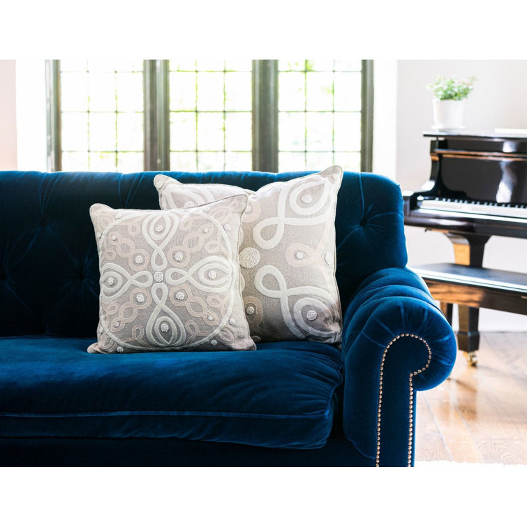 Natural Linen Square Throw Pillow with Velvet Applique