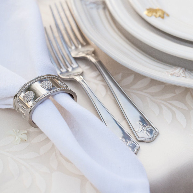 Luminous Silver Floral Motif Textured Napkin Rings