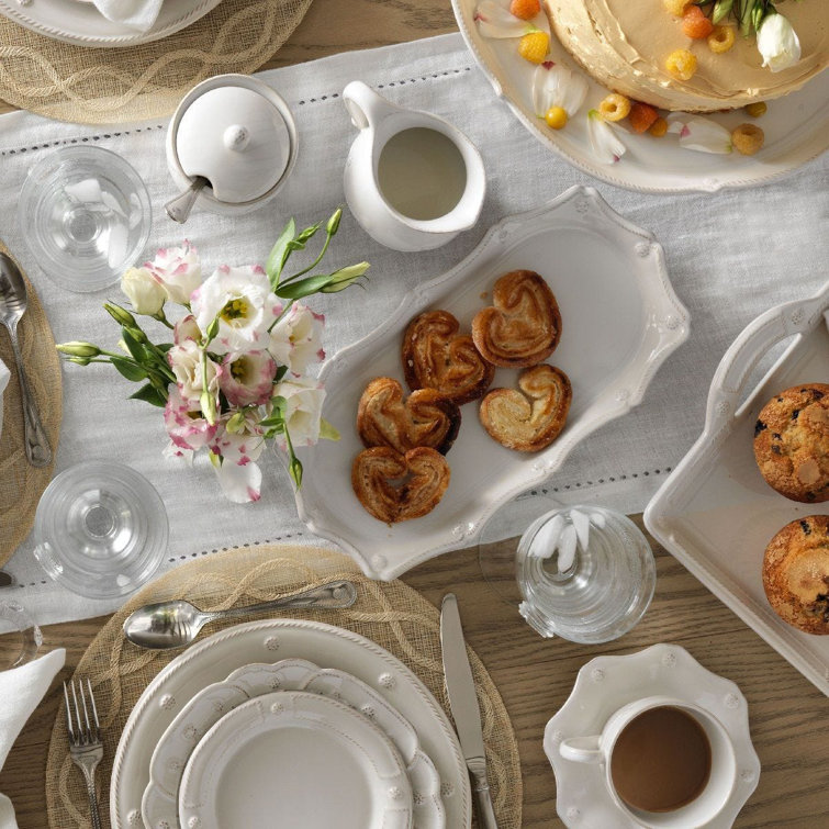 White Floral Ceramic Stoneware Serving Platter