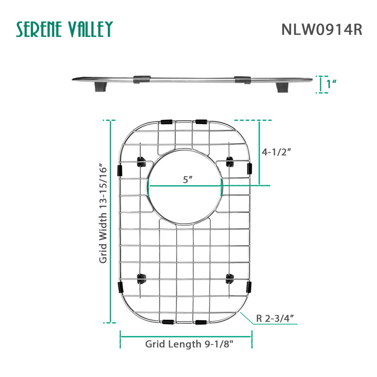 9.13" x 13.94" Stainless Steel Sink Grid with Rear Drain
