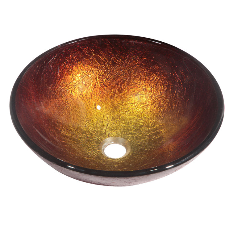 Gold and Brown Hand-Painted Glass Vessel Sink