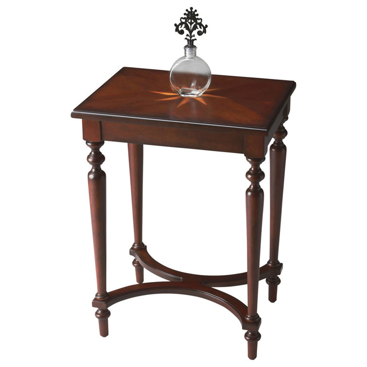 Cherry Wood Round Accent Table with Starburst Inlay