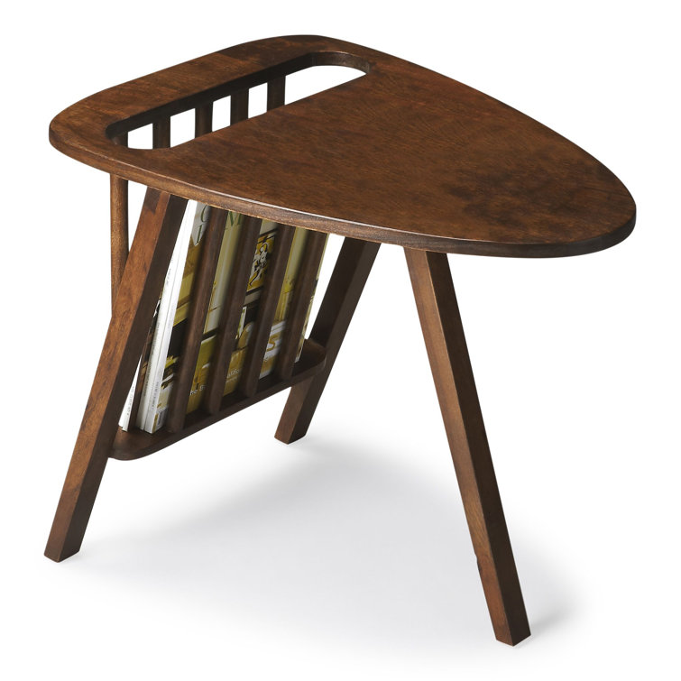 Modern Expressions Triangular Mango Wood Magazine Side Table