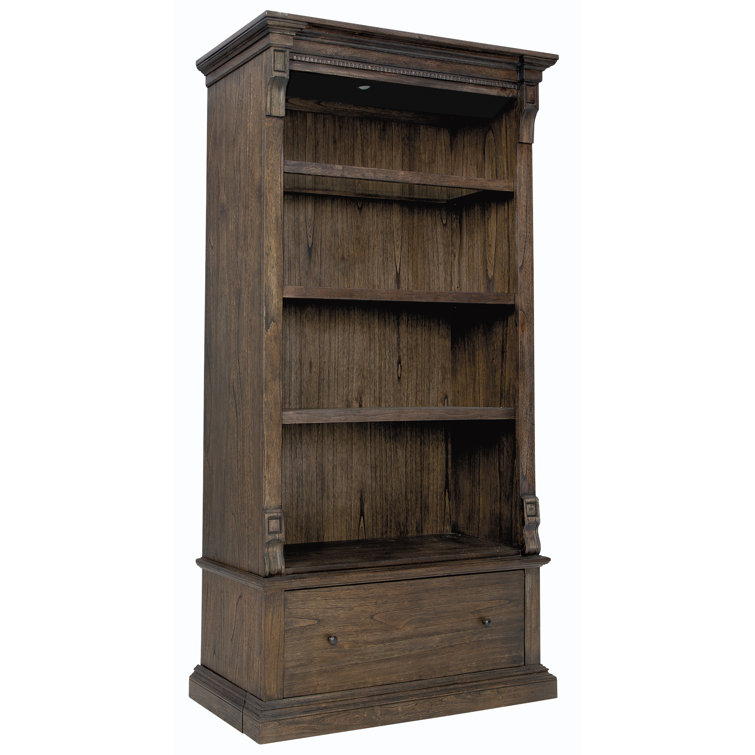 Adjustable Brown Wood Traditional Bookcase with Drawer