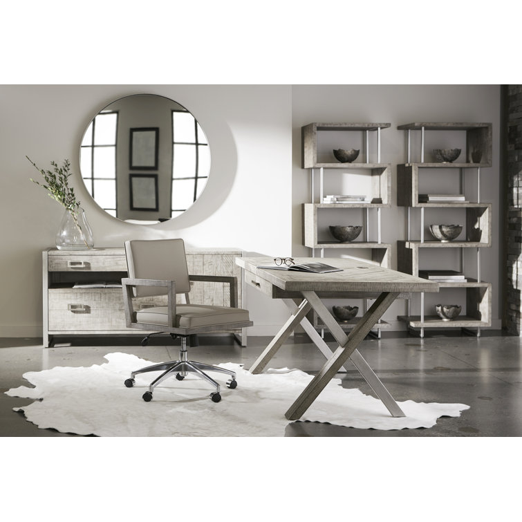 Davenport Morel Leather and Wood Transitional Task Chair