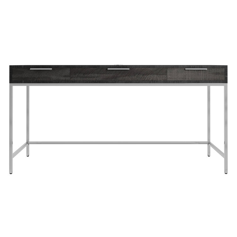 Gray Transitional Wood Desk with USB Ports and Drawers