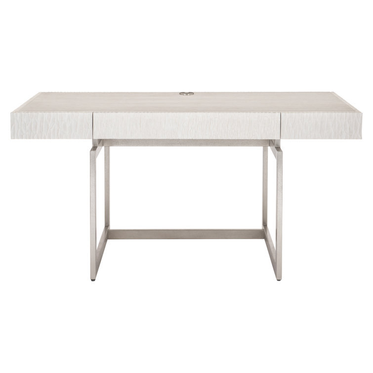White Weathered Bone Wood Desk with Drawer and USB Port