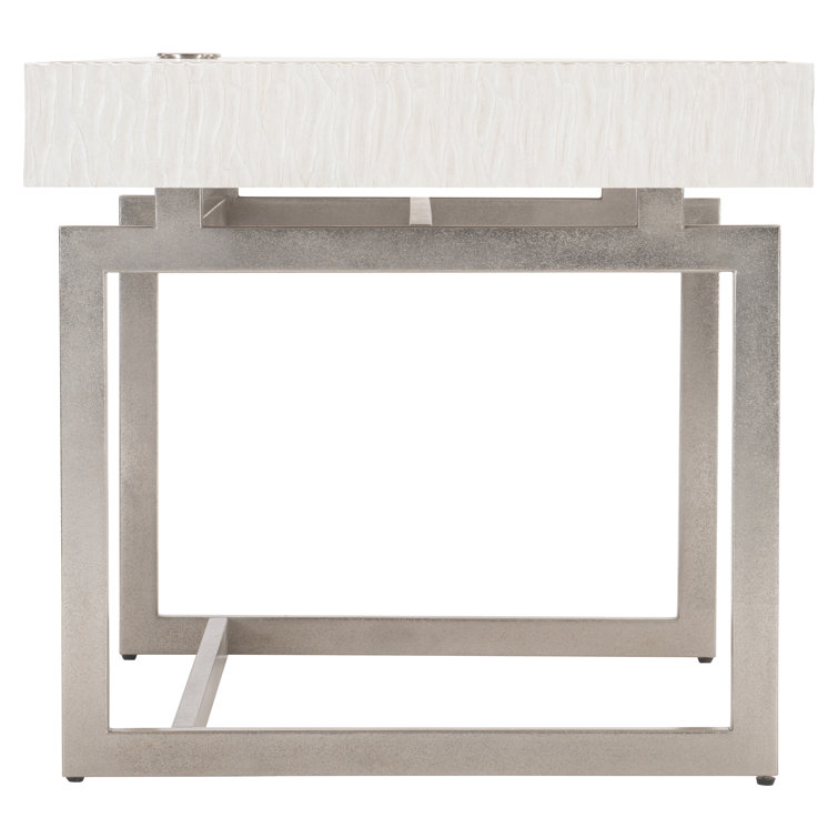 White Weathered Bone Wood Desk with Drawer and USB Port