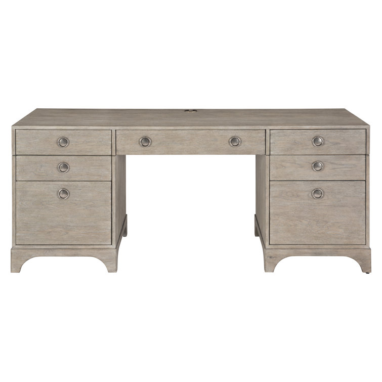 Forsyth Transitional Gray Solid Wood Executive Desk with USB Port