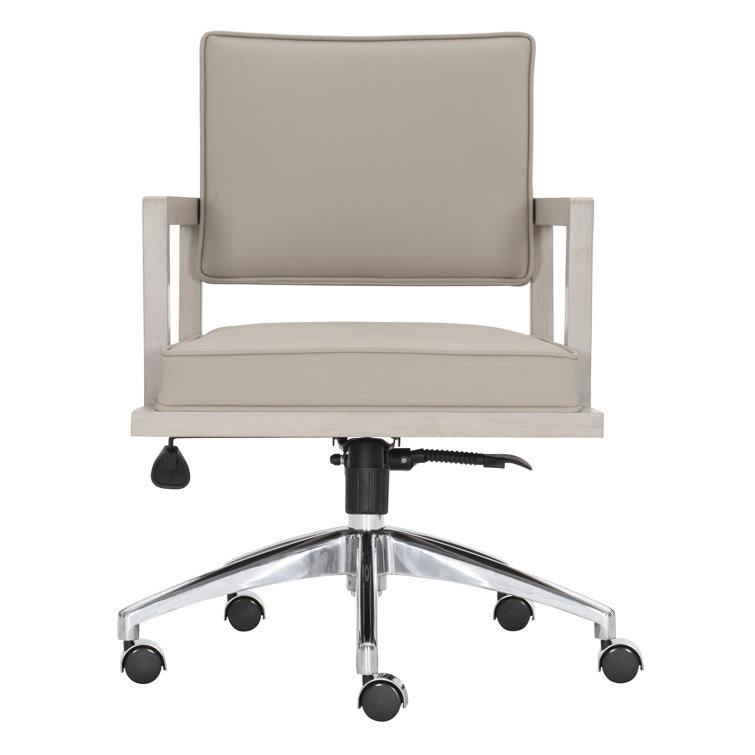 Davenport Linear Gray Leather Task Chair with Wood Accents