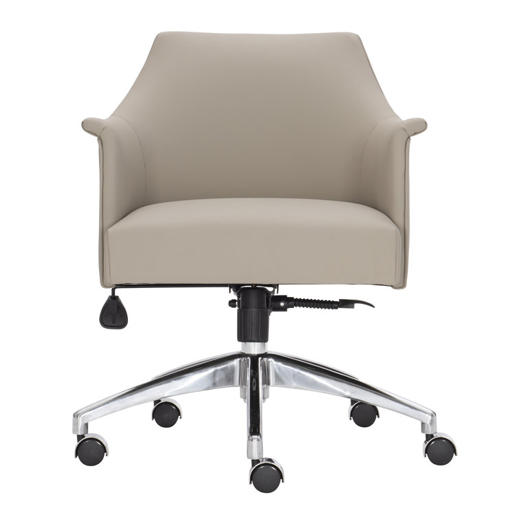 Beige Leather and Fabric Transitional Task Chair