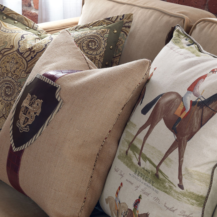 Khaki Cotton Blend Square Throw Pillow with Tassels