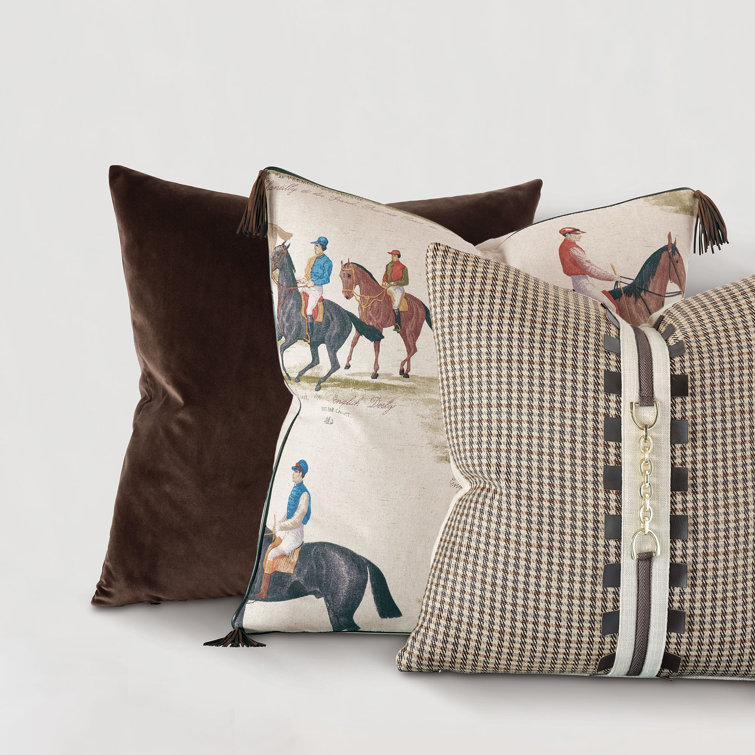 Khaki Cotton Blend Square Throw Pillow with Tassels