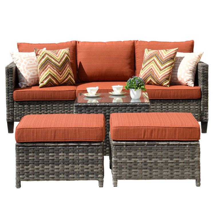 7-Person Gray Steel Frame Patio Sofa Set with Orange Cushions