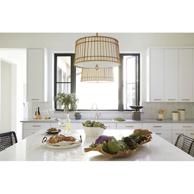 Sea Island Polished Nickel 19.5" Drum Pendant Light with Linen & Rattan