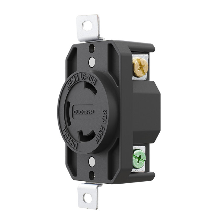 Black 30 Amp Tamper Resistant Single Outlet with Wall Plate