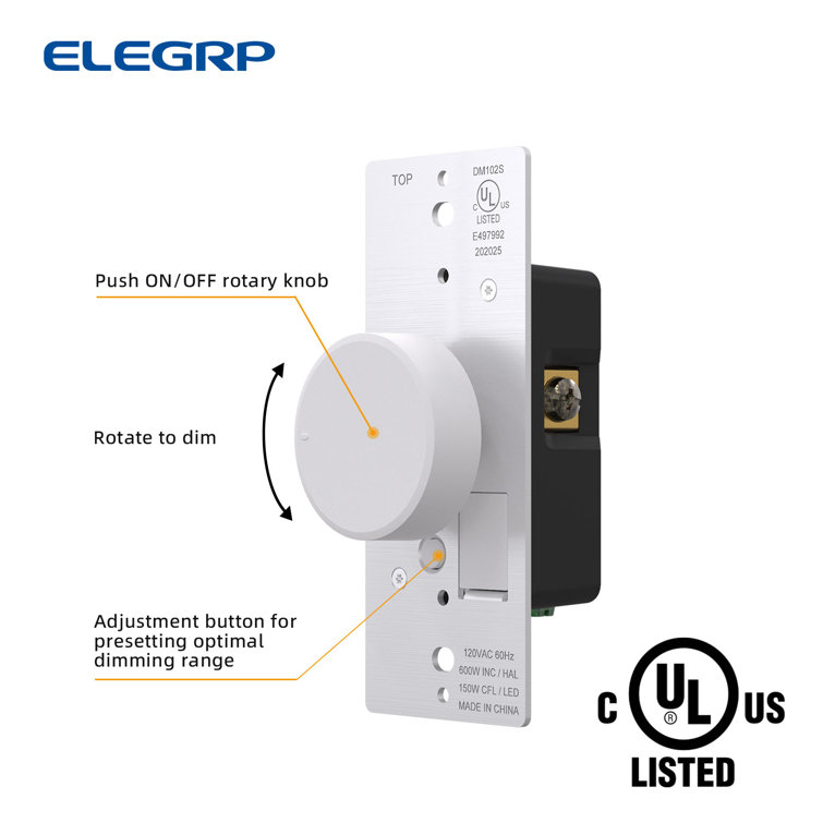 White Rotary Single Pole Dimmer Switch Set with Knobs