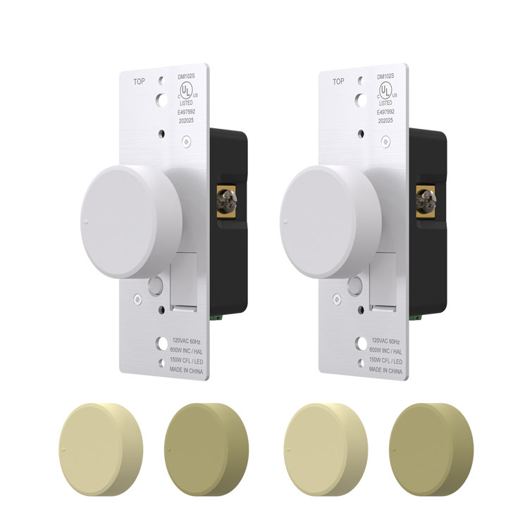 White Rotary Single Pole Dimmer Switch Set with Knobs
