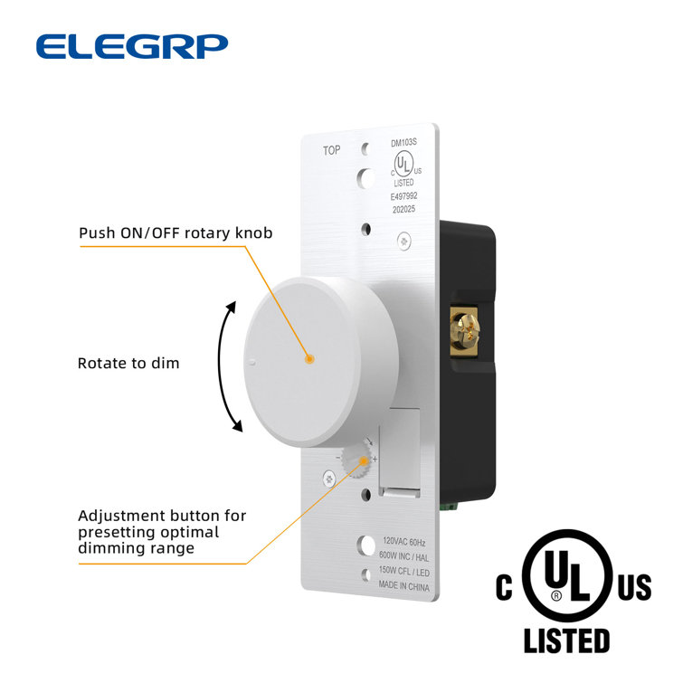 White and Ivory Rotary Dimmer Switch with Gloss Finish, 2-Pack