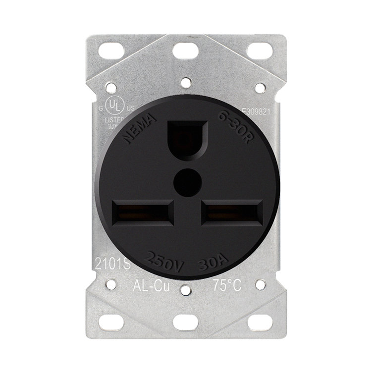 30 Amp Black Thermoplastic Tamper Resistant Single Outlet