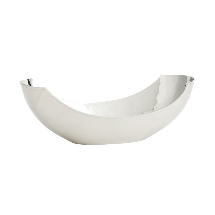Polished Nickel Boat-Shaped Decorative Metal Bowl