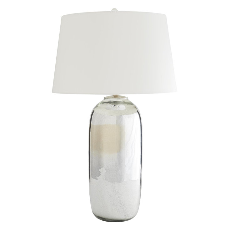 Antique Mercury Glass Table Lamp with Off-White Silk Shade