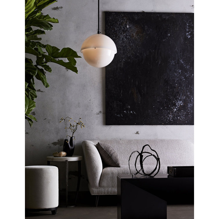 Elegant Off-White Hide Leather Round Ottoman with Ebony Wood Base