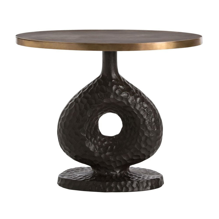 Antique Brass and Dark Bronze Round Metal End Table