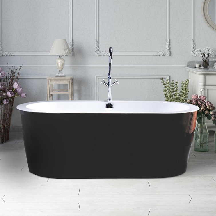 67.7" Black and White Acrylic Freestanding Bathtub