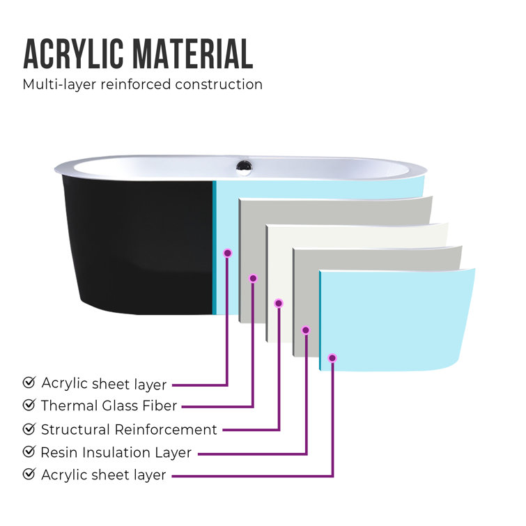 67.7" Black and White Acrylic Freestanding Bathtub