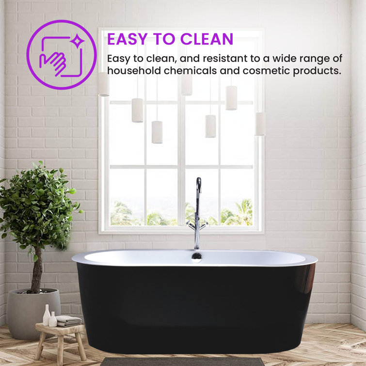 67.7" Black and White Acrylic Freestanding Bathtub