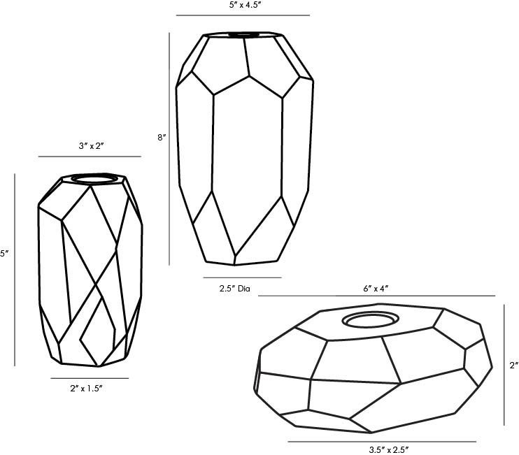 Clear Faceted Ceramic 3-Piece Candlestick Set