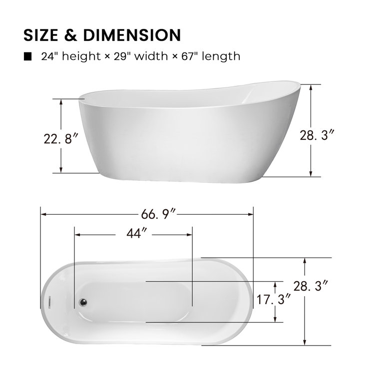 Amara 59'' White Acrylic Freestanding Soaking Bathtub